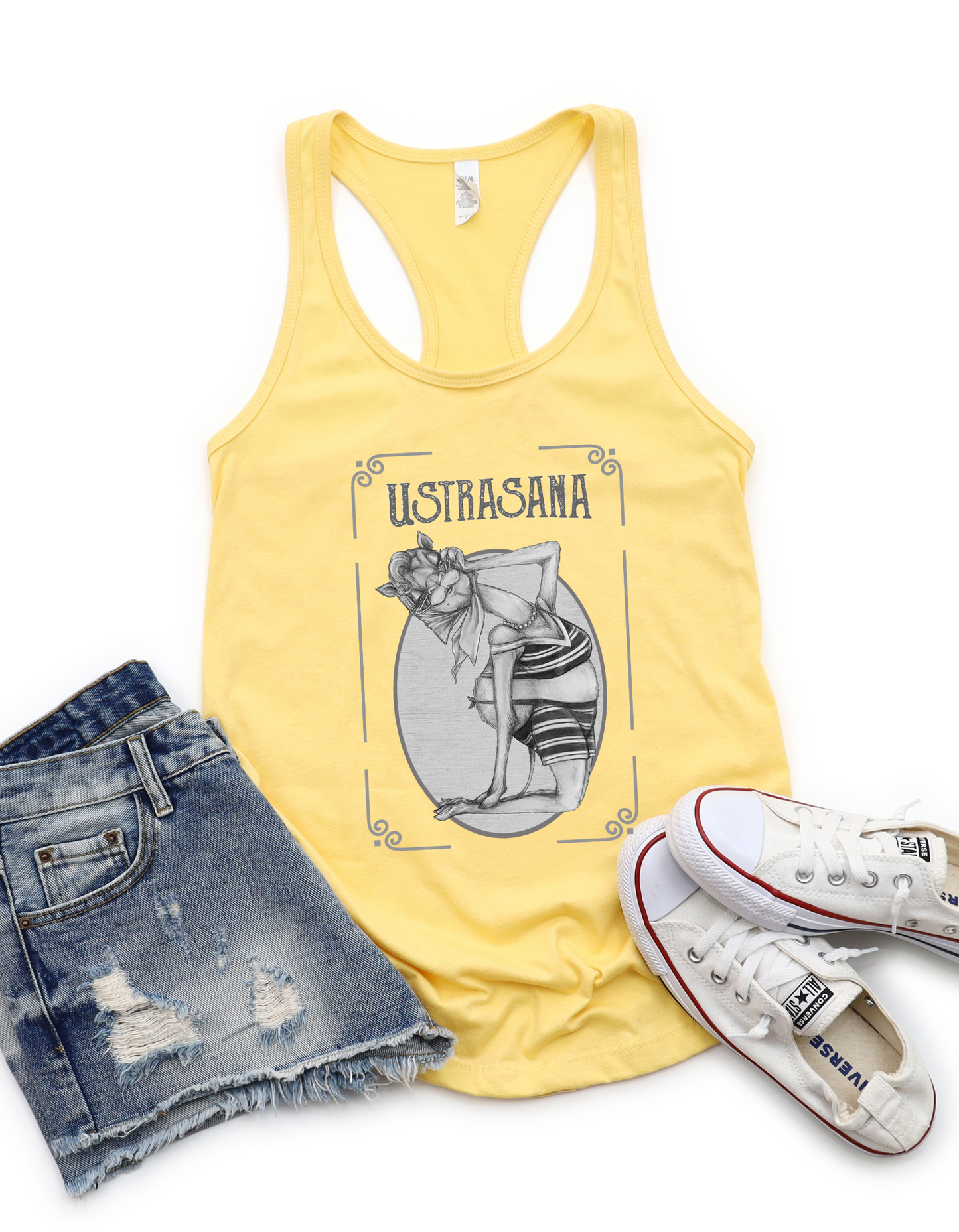 Ladies Racerback Tank - Camel Pose