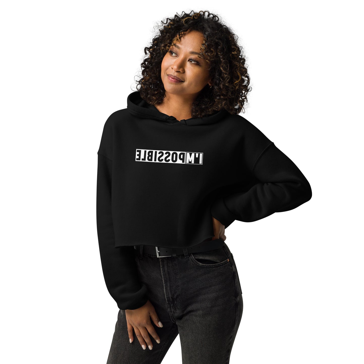 Mirrored Affirmation Crop Hoodie - I'm Possible