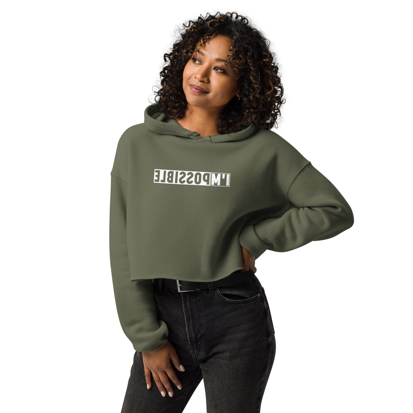 Mirrored Affirmation Crop Hoodie - I'm Possible