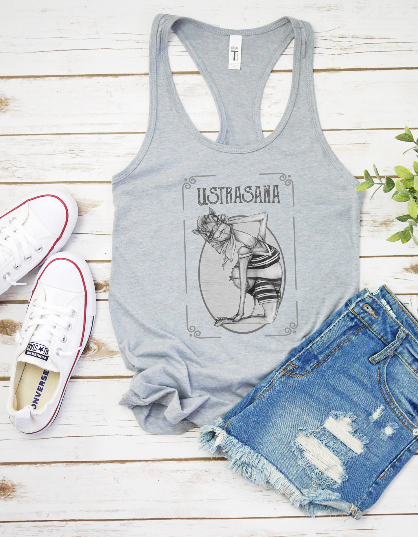 Ladies Racerback Tank - Camel Pose