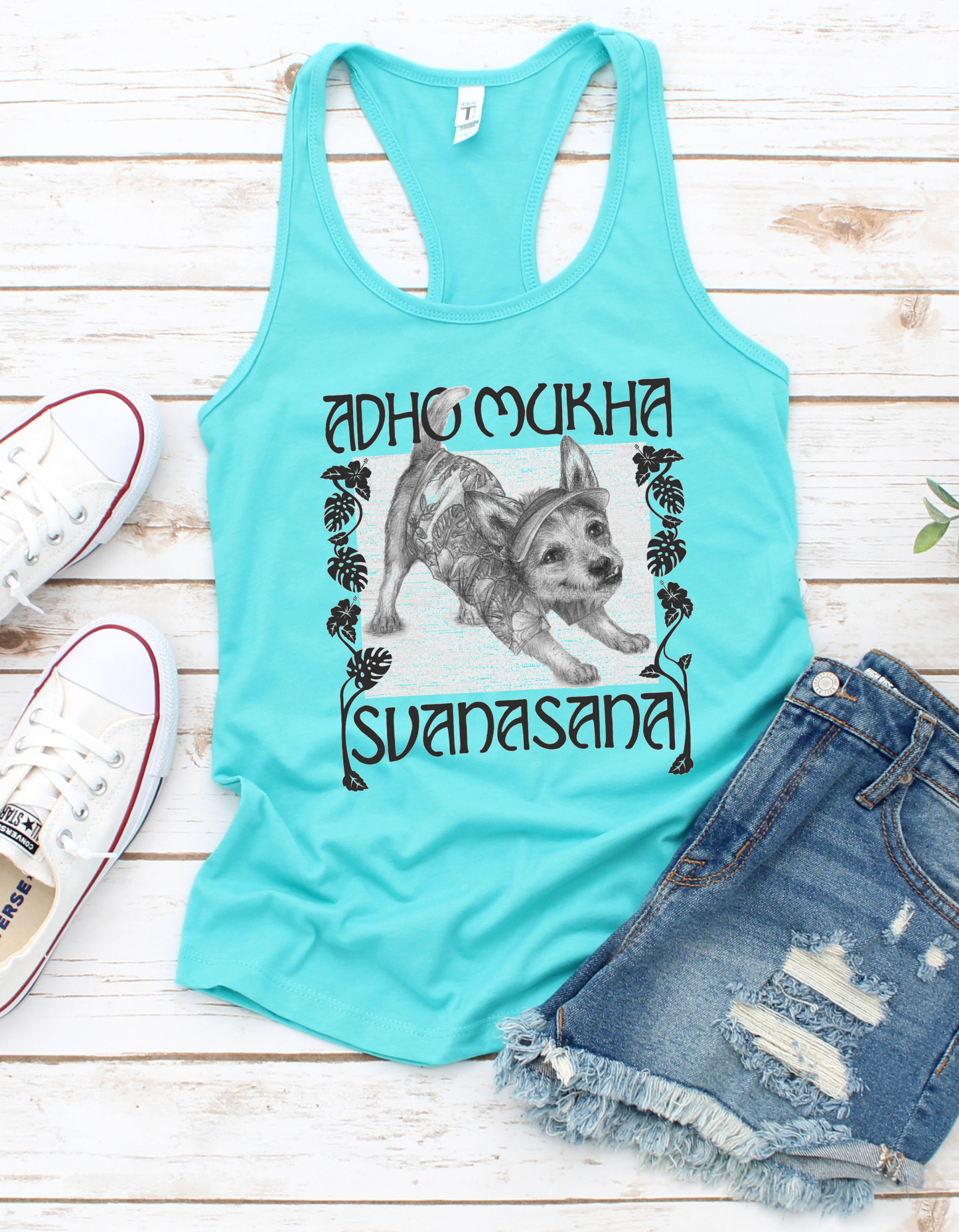 Ladies Racerback Tank - Downward Facing Dog Pose