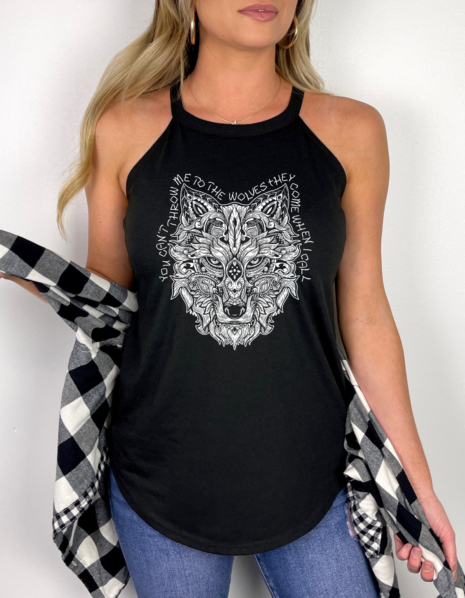White Rocker Tank Throw Me to the Wolves - Women's Rocker Tank – BuddhaEd