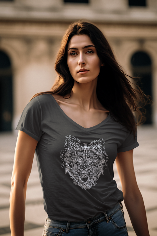 White Wolf V-neck Women's T - They Come When I Call