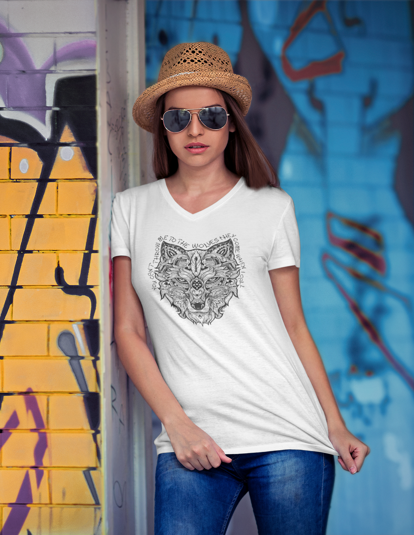 Black Wolf Women's V-neck T - They Come When I Call