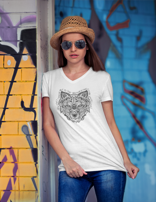 Black Wolf Women's V-neck T - They Come When I Call