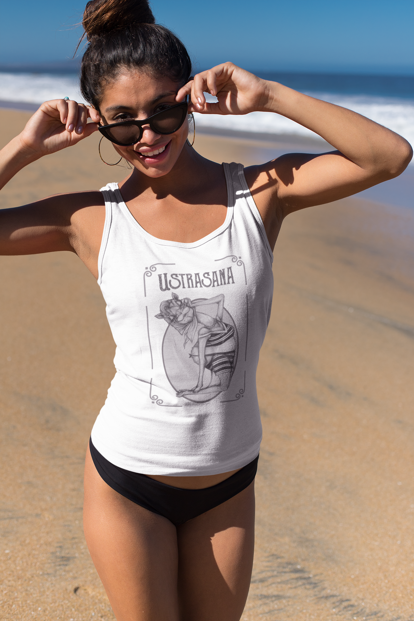Ladies Racerback Tank - Camel Pose