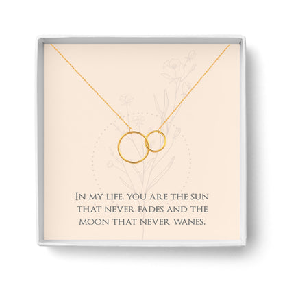 14K Gold Plated Two Circle Interlocking Pendant Necklace