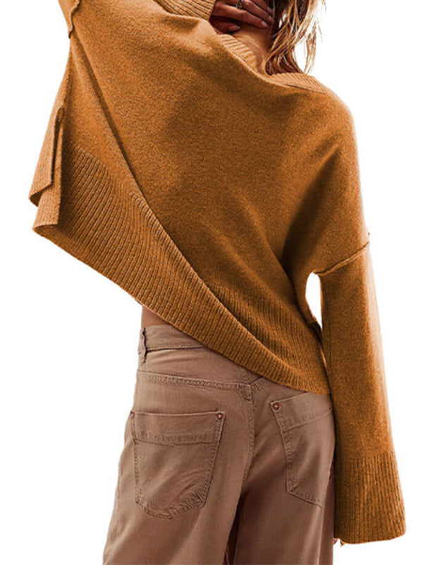 Women's New Solid Color Round Neck Bell Sleeve Pullover Simple Fashion Sweater